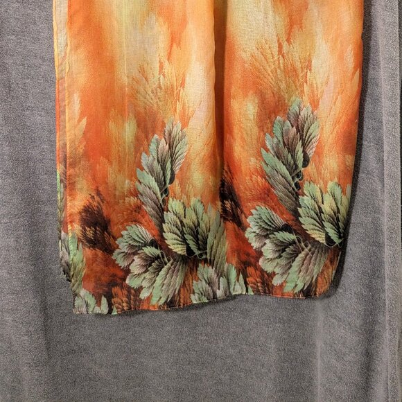 New! Gauzy Fall Scarf with Oranges, Greens and other Autumnal Tones 27" x 64" - Picture 1 of 2